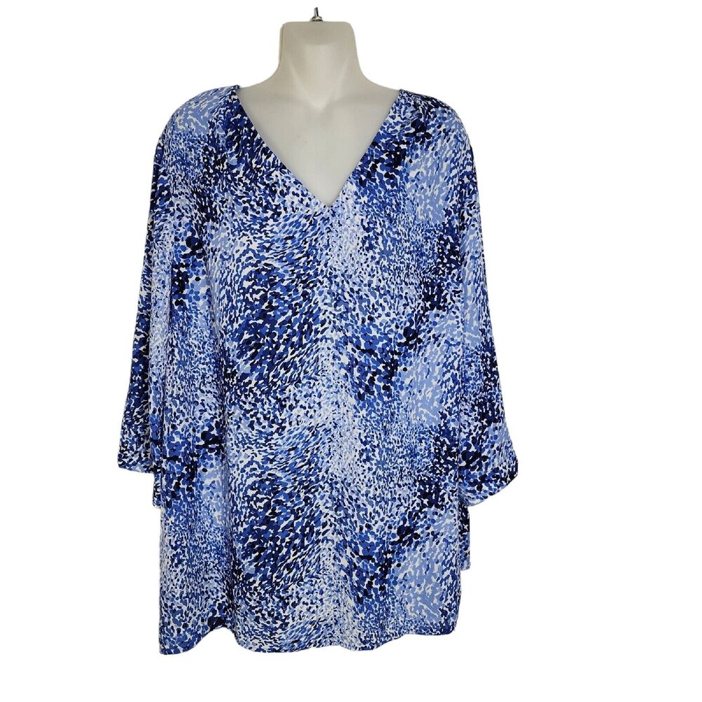 Violet & Claire Women Tunic Top Size 1X Tie Sleeve Lightweight Animal Print Blue